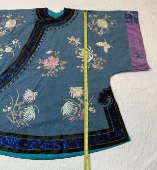 Antique Chinese Silk embroidered Surcoat Kimono Jacket Robe Moth Flowers Motif 3