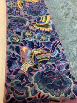 Antique Chinese Silk embroidered Surcoat Kimono Jacket Robe Moth Flowers Motif 8