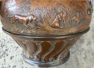 Fine 19th c European,  Hand Chased and Repousse Copper Hunter ' s Trophy Urn Signed 4