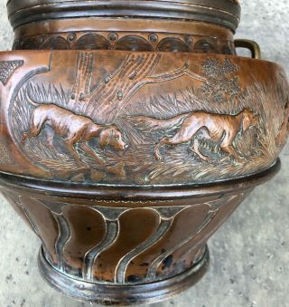 Fine 19th c European,  Hand Chased and Repousse Copper Hunter ' s Trophy Urn Signed 5