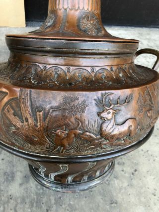 Fine 19th c European,  Hand Chased and Repousse Copper Hunter ' s Trophy Urn Signed 6