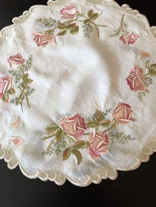 ANTIQUE LINENS - ORNATE ROYAL SOCIETY CLOTH W/ ROSES 2