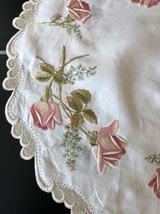 ANTIQUE LINENS - ORNATE ROYAL SOCIETY CLOTH W/ ROSES 4