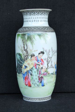 Famille Rose Vase With Garden Scene Republic Period Chinese Export