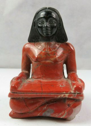 Ancient Egyptian red n black carved stone statue of Royal scribe Pharaoh deco 3