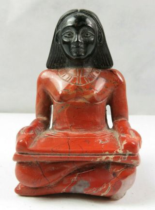 Ancient Egyptian red n black carved stone statue of Royal scribe Pharaoh deco 4