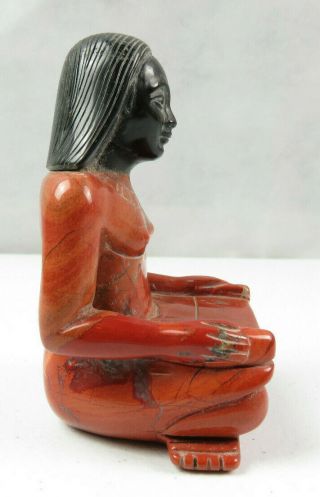 Ancient Egyptian red n black carved stone statue of Royal scribe Pharaoh deco 5