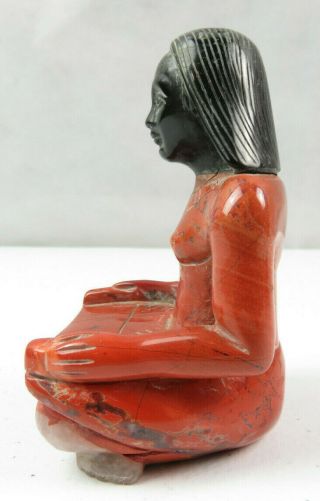 Ancient Egyptian red n black carved stone statue of Royal scribe Pharaoh deco 7