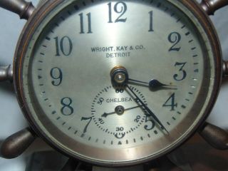 Antique Wright.  Kay & Company Chelsea Ship ' s Wheel Desk Clock & Barometer 3