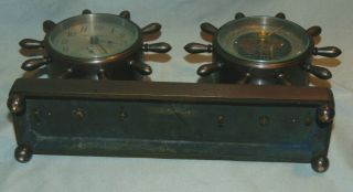 Antique Wright.  Kay & Company Chelsea Ship ' s Wheel Desk Clock & Barometer 8