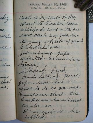 WORLD WAR TWO - Handwritten Diary - Europe - Pacific Theater - MacArthur - Japan - WWII - 1945 10