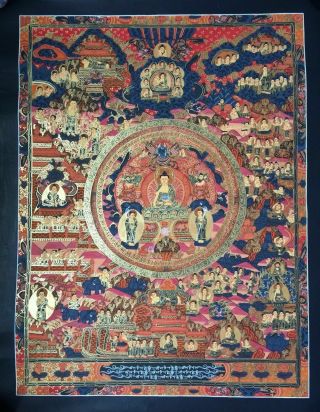 Rare Masterpiece Handpainted Tibetan Full Buddha Life Thangka Painting Chinese
