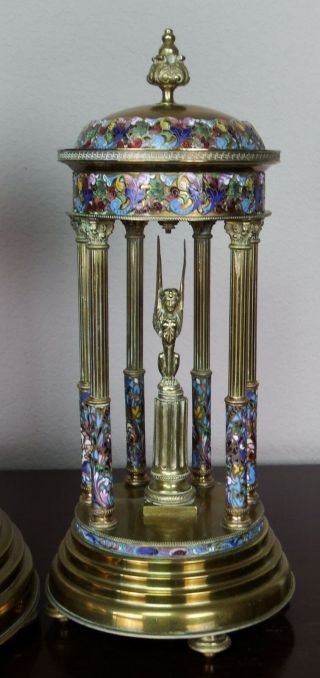 Antique 19th c French Gilt Bronze,  Cloisonne,  Champleve Japy Clock Garniture 6