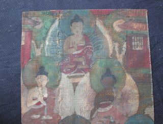 ANTIQUE 16th Century Tibet CHINESE Ming Dynasty Fragment painting THANGKA Buddha 3