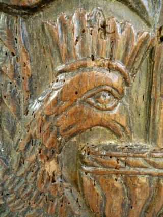 RARE 17TH CENTURY OAK CARVED PANEL PEACOCKS FEEDING FROM THE TREE OF LIFE 2