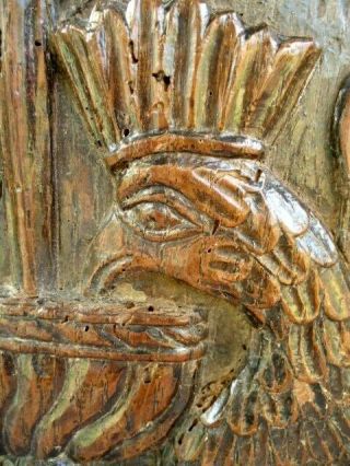 RARE 17TH CENTURY OAK CARVED PANEL PEACOCKS FEEDING FROM THE TREE OF LIFE 3
