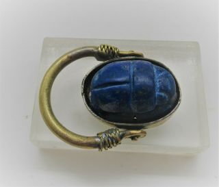 Ancient Egyptian Gold Gilded Swivel Ring With Lapis Lazuli Scarab Inset