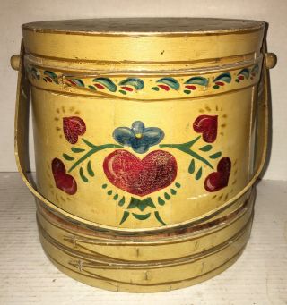 Antique Firkin Primitive Wooden Paint W/lid Sugar Bucket Aafa Penn Dutch
