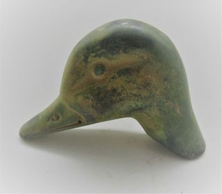 EUROPEAN FINDS ANCIENT ROMAN BRONZE STATUE FRAGMENT HEAD OF DUCK 200 - 300AD 3