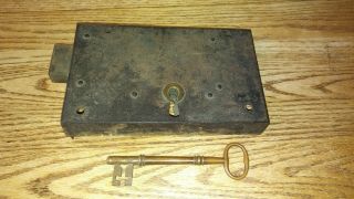Antique 18th Century Hand Wrought Box Lock With Key