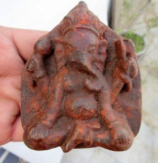 Antique Old Rare Unique Carved Brown Stone Hindu Lord Ganesha Figurine Statue 6