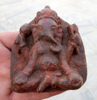 Antique Old Rare Unique Carved Brown Stone Hindu Lord Ganesha Figurine Statue 7