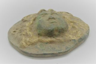SCARCE ANCIENT ROMAN BRONZE CASKET MOUNT FACE OF EROS GOLD GILDED 2