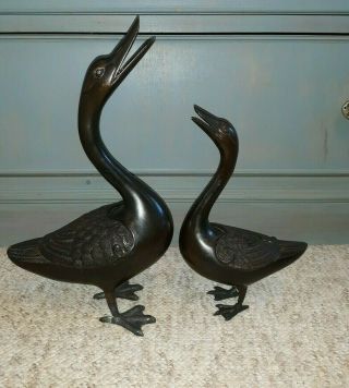 Old Or Antique Chinese Bronze Duck Sculpture Pair