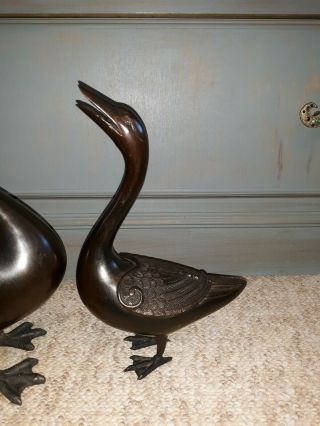 Old or Antique Chinese Bronze Duck Sculpture Pair 5