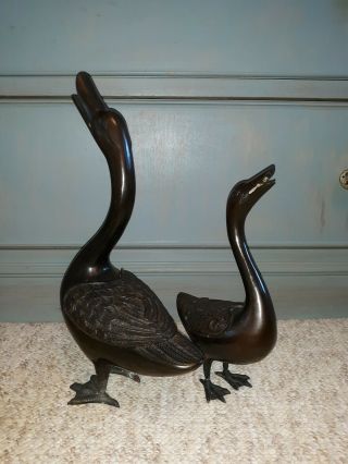 Old or Antique Chinese Bronze Duck Sculpture Pair 9