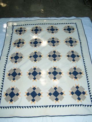 Antique Estate Hand Stitched Applique 1900 ' s Blue & White Quilt 1 of 3 2