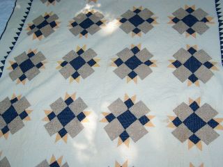 Antique Estate Hand Stitched Applique 1900 ' s Blue & White Quilt 1 of 3 4