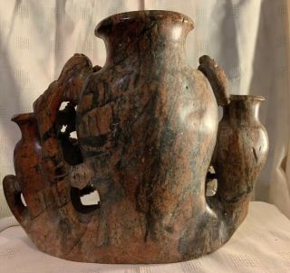 Ultimate ANTIQUE CHINESE CARVED SOAPSTONE VASE 3 URNS with FLOWERS & BIRDS Huge 5