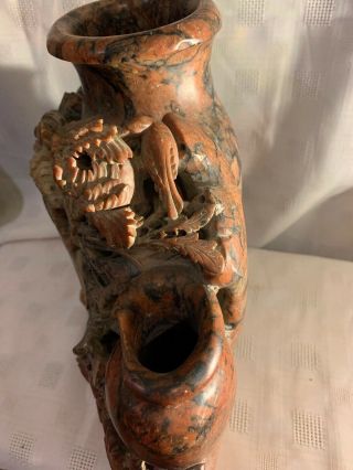 Ultimate ANTIQUE CHINESE CARVED SOAPSTONE VASE 3 URNS with FLOWERS & BIRDS Huge 9