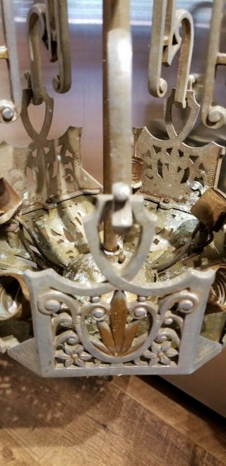 1920 ' s LINCOLN 5 LIGHT FLEUR DE LIS Chandelier Art Deco Lighting or Candelabra 6