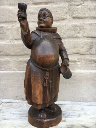 Gothic Style Statue Of A Drinking Monk In Wood