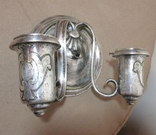quality antique silver plate ornate wall mount electric sconce fixture 2