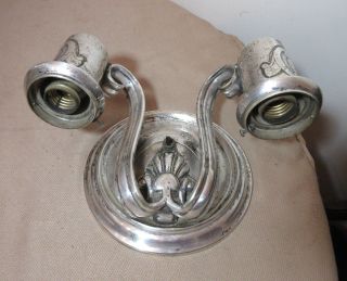 quality antique silver plate ornate wall mount electric sconce fixture 8