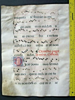 Lg.  Medieval Music Manuscript,  Antiphonary Lf,  Vellum,  lg.  handptd.  Initial,  c.  1500,  8 2