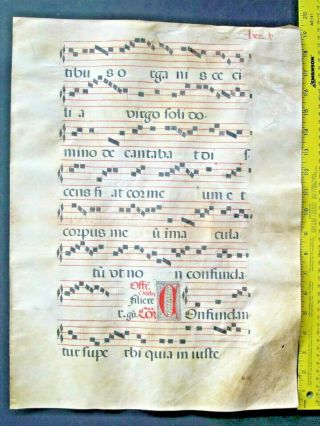 Lg.  Medieval Music Manuscript,  Antiphonary Lf,  Vellum,  lg.  handptd.  Initial,  c.  1500,  8 3