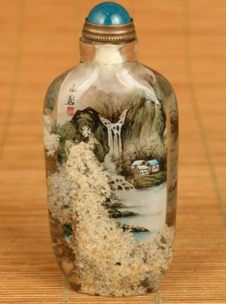Chinese Natural Crystal Hand Painting River Snuff Bottle
