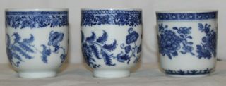 3 Antique Chinese Blue & White Porcelain Teacup With Flowers And Butterflies