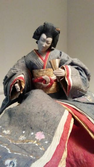 ANTIQUE JAPANESE DOLL VERY OLD 1800 - 1900S PERIOD ARTIFACT WOODEN BENCH 3
