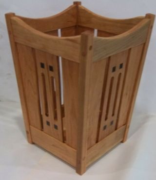Arts And Crafts,  Mission Waste Basket Cherry Wood With Ebony