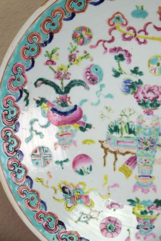 Large Chinese Straits Peranakan Nyonya Porcelain Charger Precious Objects 19c 8