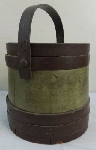 Antique Primitive Large Wooden Furkin In Paint