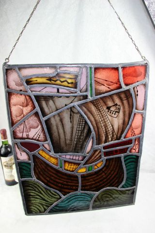 Old Flemish Stained glass window boat 2