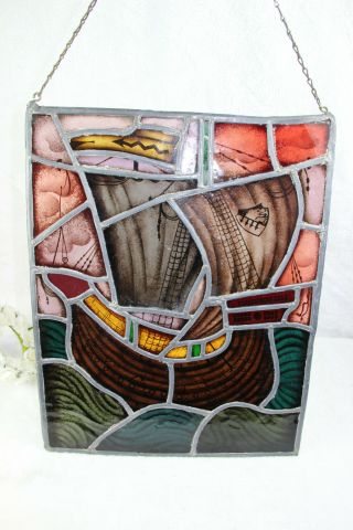 Old Flemish Stained glass window boat 4