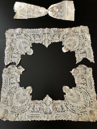 Antique Lace - Brussels Point De Gaze Handkerchief Etc.