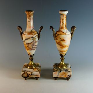 Elegant Antique French Bronze And Marble Garnitures Urns